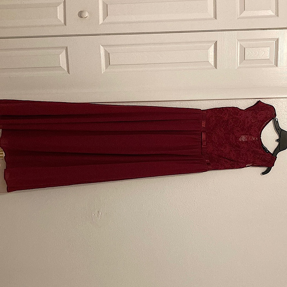 Burgundy colored dress, size small, straight and long
